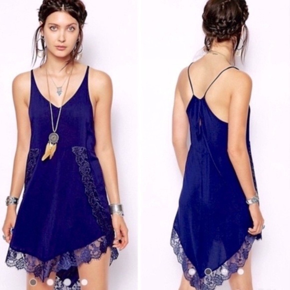 Free People Eyelashes Lace Slip Dress Snap blue mini‎ lacy strappy boho